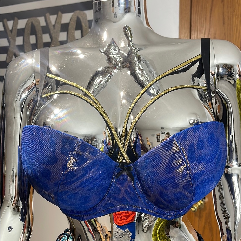 Blue and Black Women's Bra